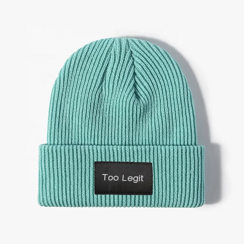 Wholesale 100% acrylic custom logo knitted hat cuffed warm fashion beanies men and women ski winter beanie hat