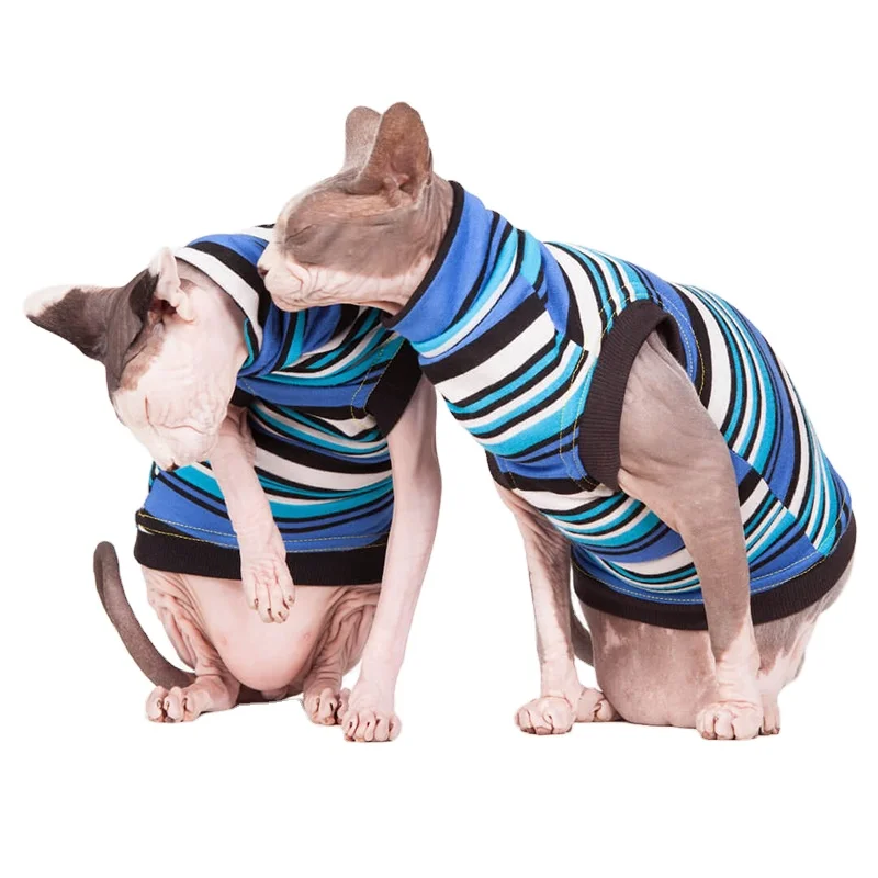 Factory Custom Cat Clothes Wholesale Pet Striped Vest Sphynx Cat Devon Hairless Cat Clothes