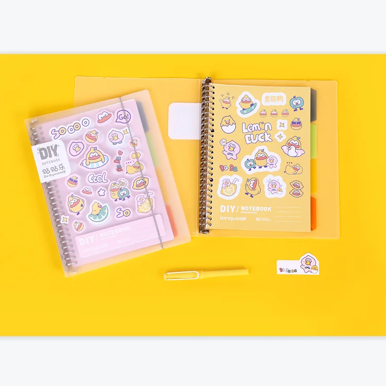 Fashion Stationery PP Cover Horizontal Line Green Plant B5 Lemon Duck  Spiral Notebook