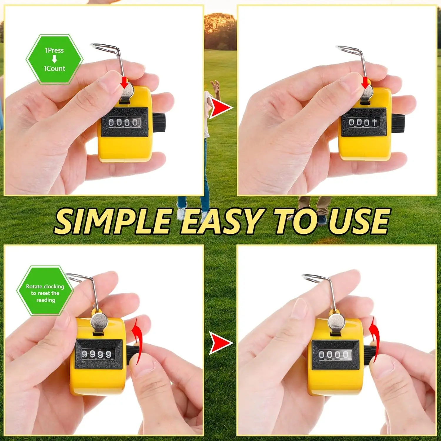 Hand Tally Counter 4 Digit Mechanical Palm Click Counter Plastic Hand Held Counter Clicker with Metal Finger Ring