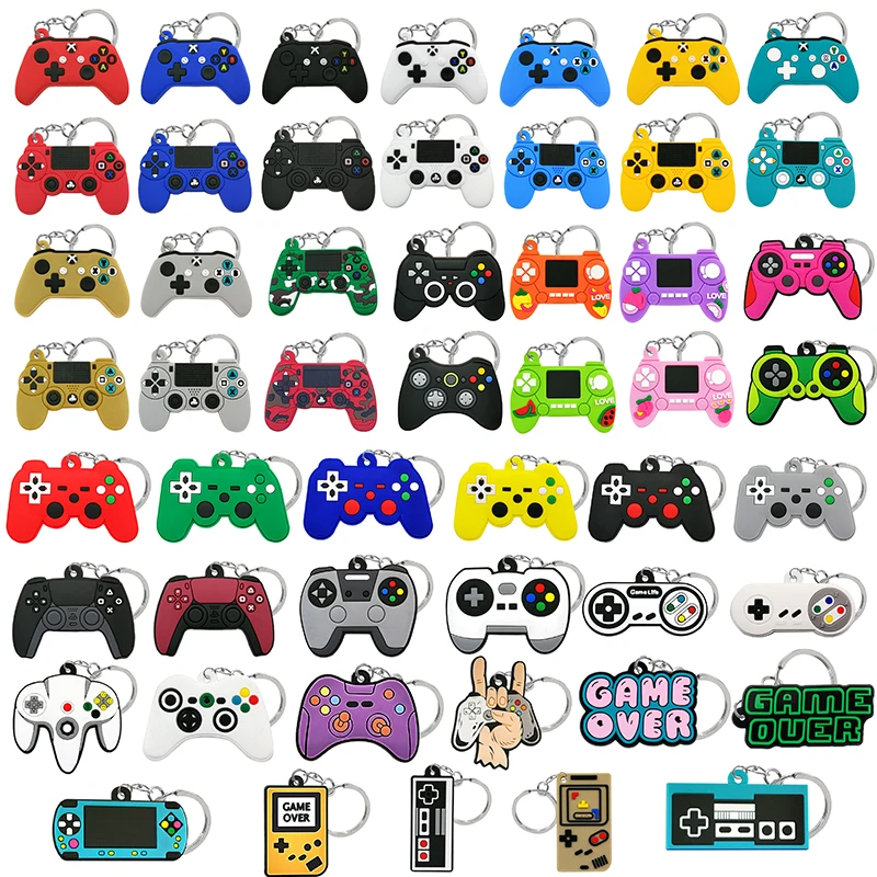 Wholesale 2D Rubber Keychain Game Controller Key Ring Gamepad Joystick Cartoon Key Holders Fit Kids Children Keys Trinkets