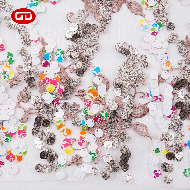 High quality mesh Sequin Embroidered Fabric multicolor sequin mesh fabric for lady  party dress