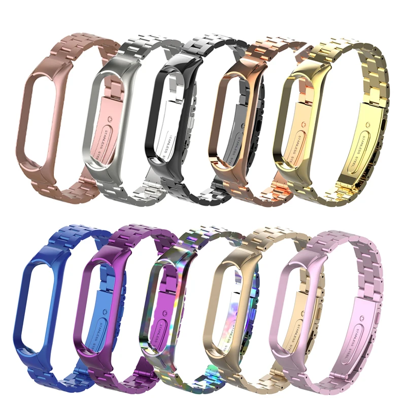 
2021 Mi band 5 metal strap stainless steel mi band 3 4 strap for xiaomi mi 5 4 3 band strap 
