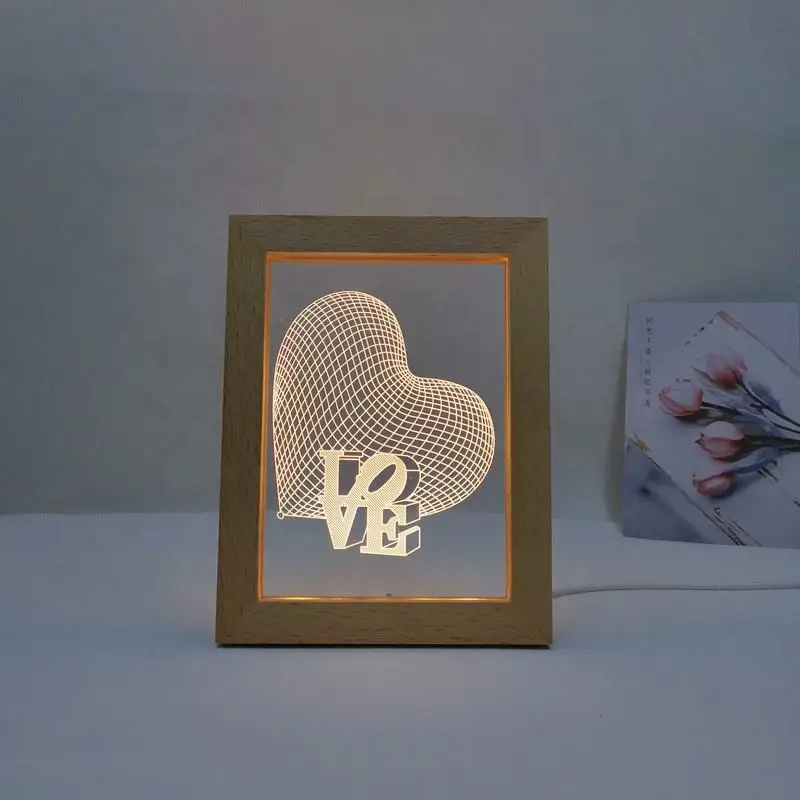 3D Led Light Wooden Camera Picture Frame Lighting Acrylic Decorative wood Photo Frame Table Night Lamp for Bedroom Living Room