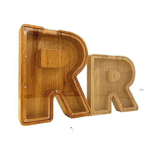 Coin Money Saving Box Piggy Bank Transparent Custom Personalized Wooden for Kids Boys Girls DIY Gifts Carton Wood Letter ZHE