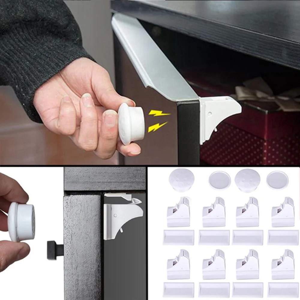  Adhesive Cabinet Fridge Drawer Lock Children Security Products Baby Magnetic Child