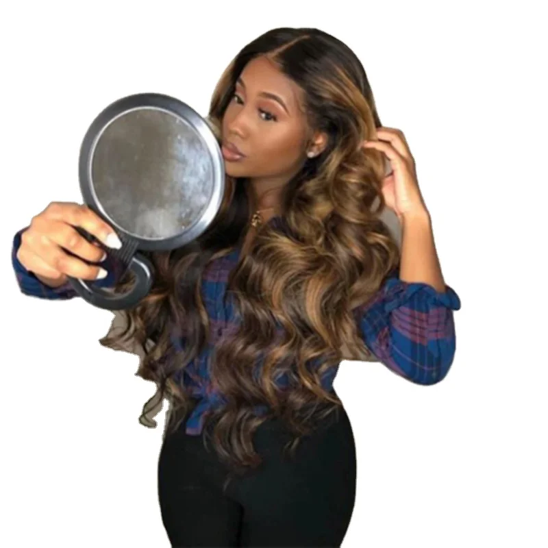 Medium dyed gradient gold long curly hair wig manufacturers wholesale high temperature silk chemical fiber head cover