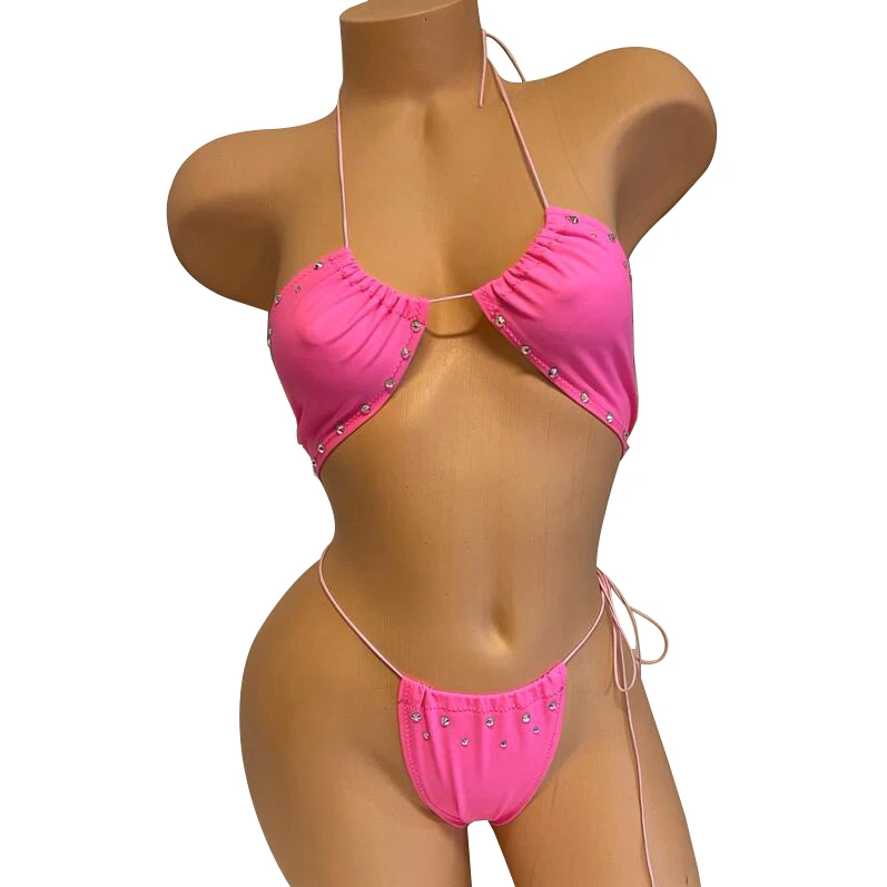 High Quality OEM Service More Colors Nylon Spandex Performance Wear Rhinestone Top Sexy Low Waist Lingerie Exotic Dancewear
