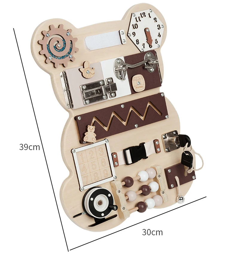 Baby wooden board in Montessori bear shape simulation decorative board with hanger portable jigsaw puzzle board