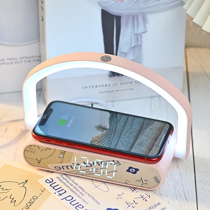 Portable Qi Fast Wireless Charger Station Desk Night Clock Digital Mobile Phone Charger Fast Charging