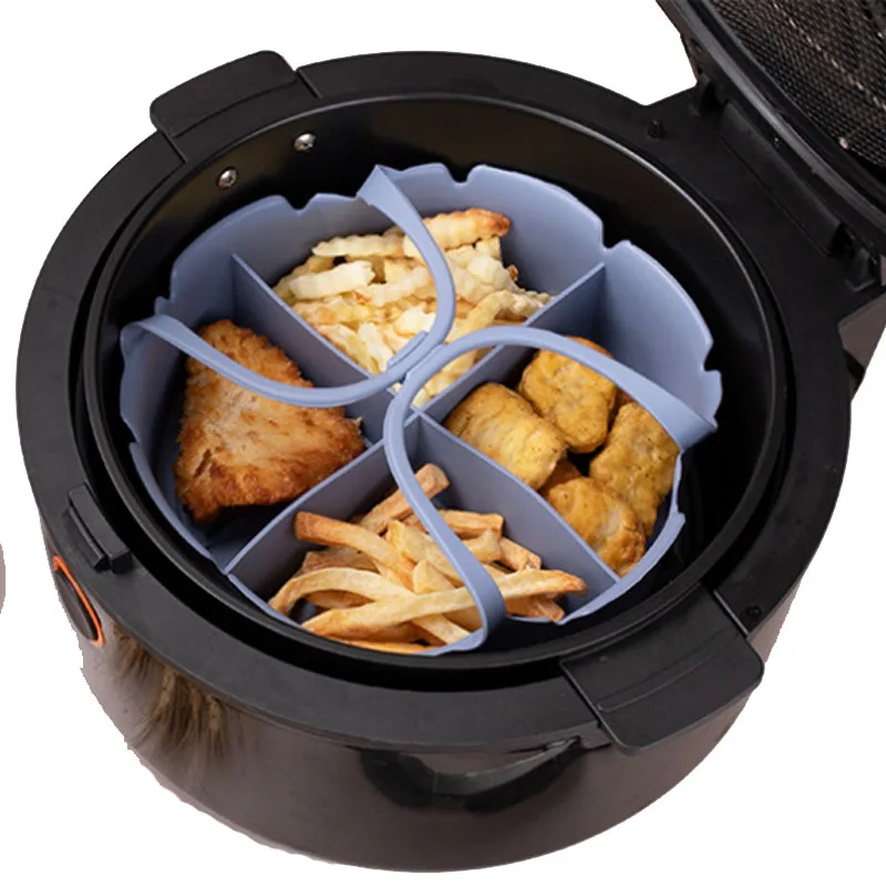 Wholesale 4 Grid Divided Reusable Silicone Air fryer Liners With Handle Silicone Pot Liner
