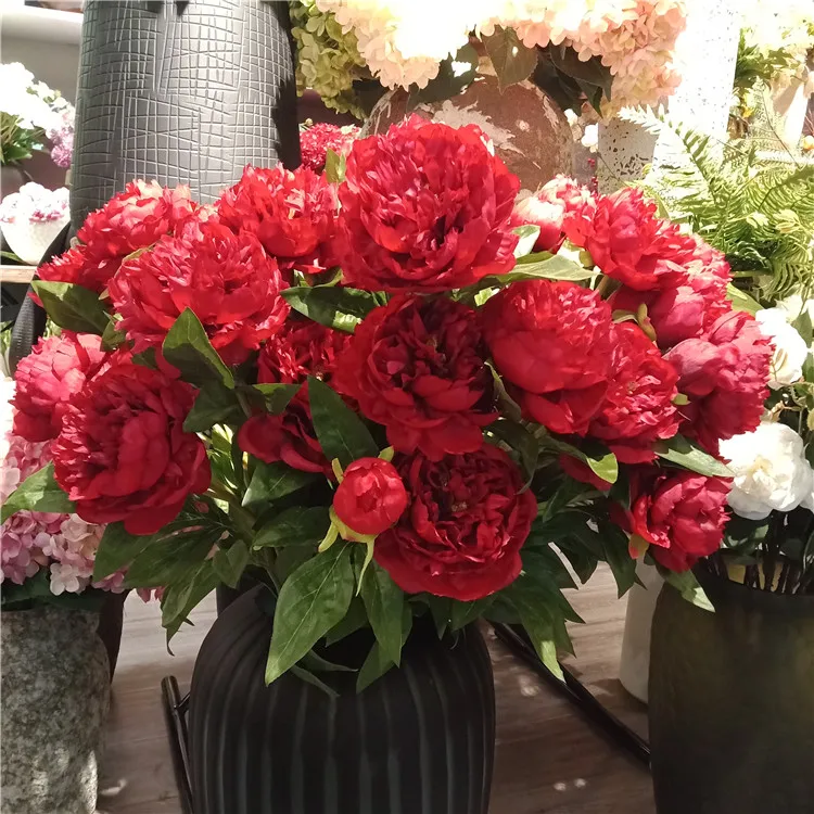 High quality 3 heads artificial flowers 6 colors silk peony for Home decoration