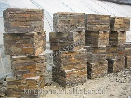 Slate Fence Columns and Pillars on Cement Board for Stack Stone Veneer Sheets