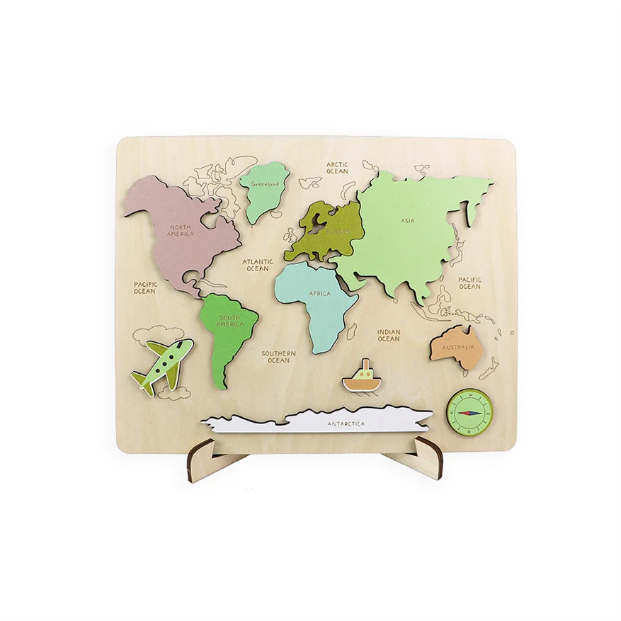 Latest Design Wooden World Map Puzzle Educational Toy for Children Best Decorative Gift