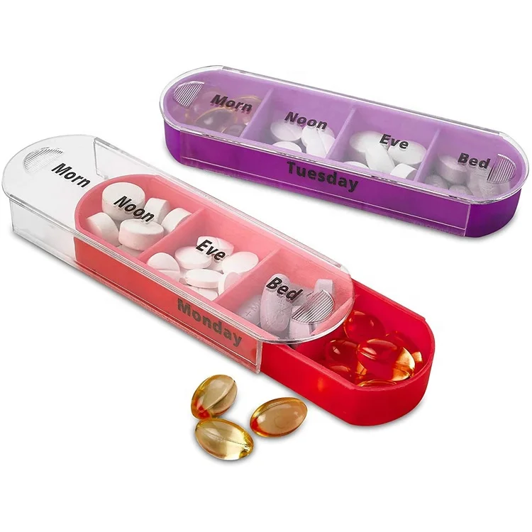 Portable Transparent Support rainbow 7-layer 28 Grid Pill Manager Stackable Drawer Moisture-proof Plastic