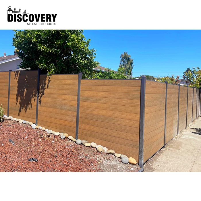 6ft  wood plastic composite privacy security horizontal wpc fence panels with metal posts