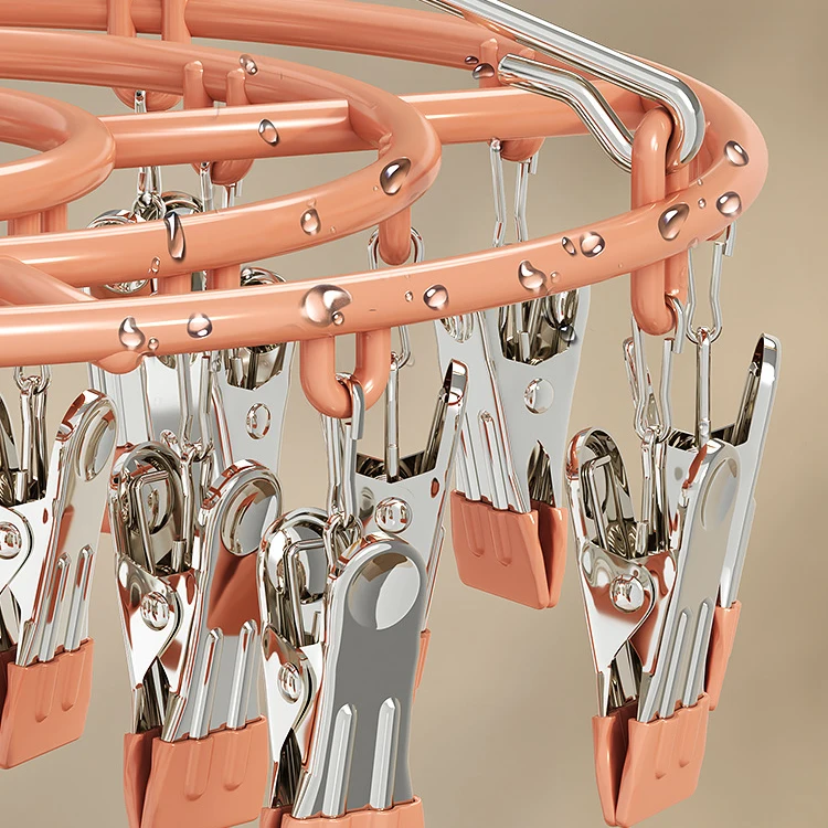 Factory wholesale  stainless hanger clothes drying rotating clothes drying hanger  metal socks hanger with clips