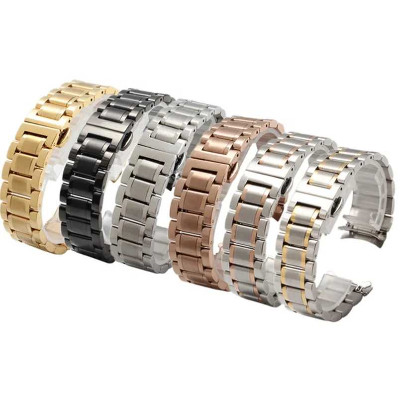 high polish 13 15 17 19 21 23 mm solid stainless steel watch bracelet black rose gold men straight end metal wrist watch band