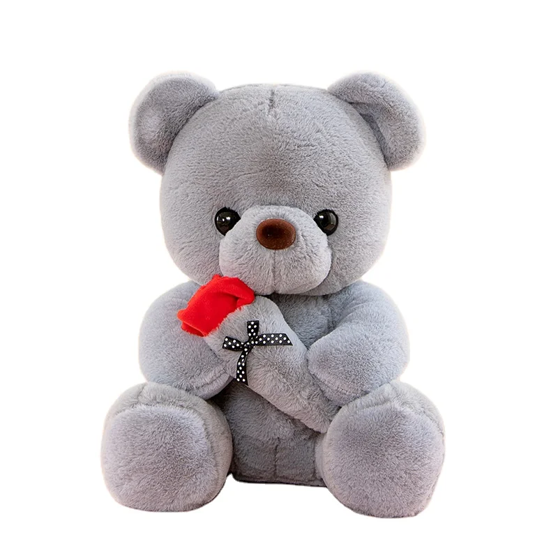 Wholesale Cute Soft Gray And Brown Plush Rose Valentine Teddy Bear Day Gift Toy Soft Stuffed Plush Teddy Bear