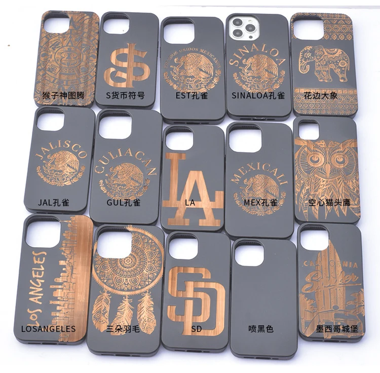 Manufacture Customize Black Ink Bamboo Sublimation Case for iPhone Full Cover Wood Phone Case for iPhone 13 12 11 Pro Max