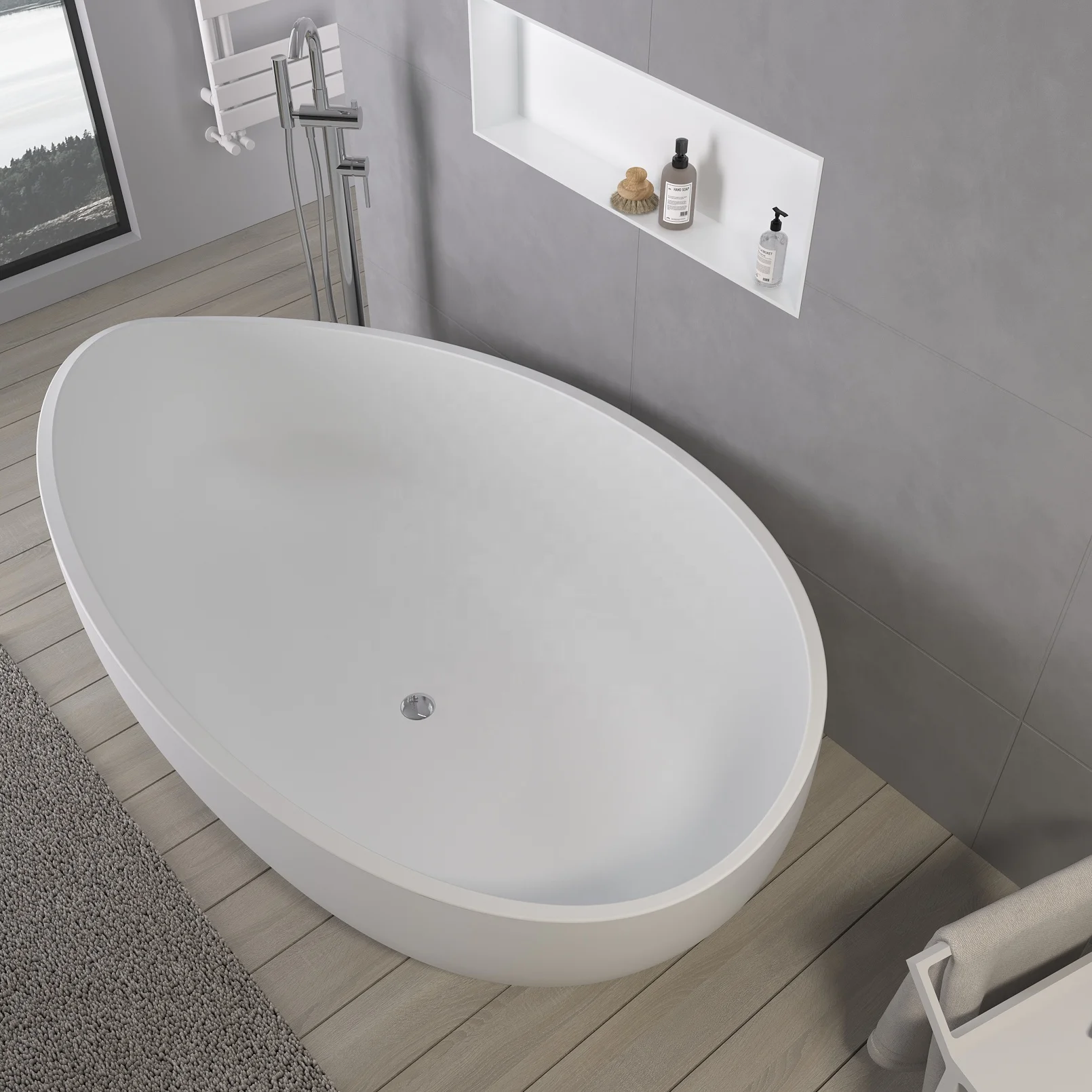 Luxury Bathroom Freestanding Faux Artificial White Stone Acrylic Resin Solid Surface Bath Tub Bathtub