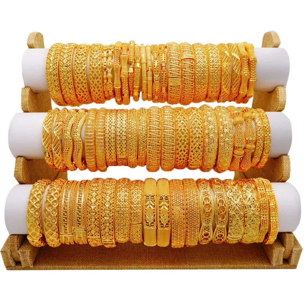 Wholesale Shiny Gold Plated Jewelry Bangles Findings Copper Brass Bridal Geometric Hollow Bracelets For Women