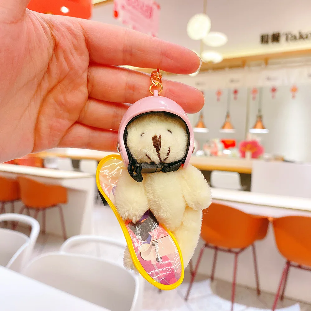 Wholesale Skateboard Bear Plush Pendant Creative Cartoon Cute Wind Key Chain Student Gift Bag Key Chain