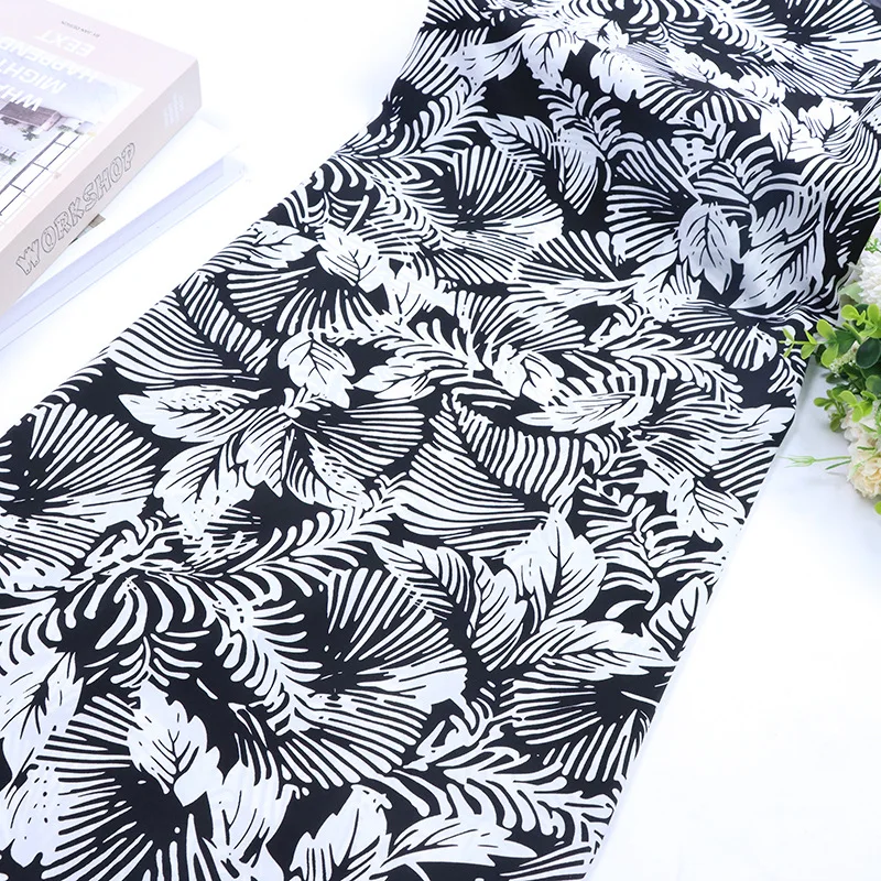 High quality chiffon printed leaf pattern spring/summer beach skirt polyester shoe hat fabric