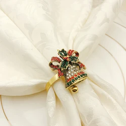 Christmas Jingle Bell Napkin Rings Gold Metal Napkin Ring Holder Rose Flower Napkin Buckle for Christmas HWC18