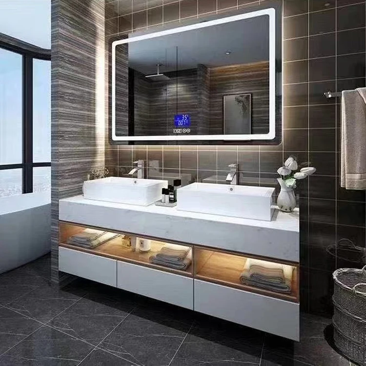 European style wall marble solid surface bathroom cabinet washing