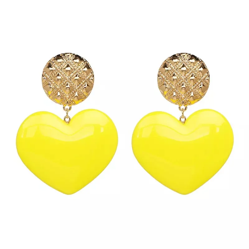 Trendy Vintage Heart Jewelry Big Blue Resin Heart Dangle Drop Earrings Summer Candy Color Heart Resin Earrings