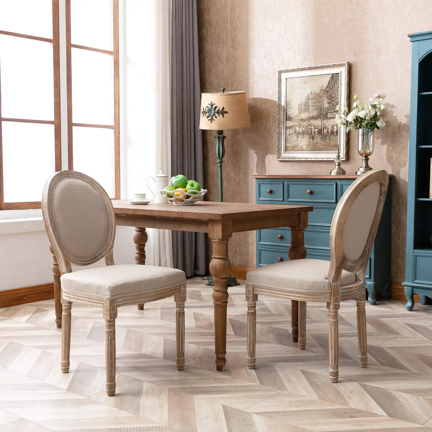 Upholstered  Round Back Dining Room Restaurant Louis xv Hotel Leg Wooden  Dining Chair