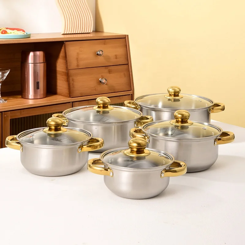 Custom 10 Pieces Cookware Set Non Stick Induction Soup Pot Set Stainless Steel Cookware Set