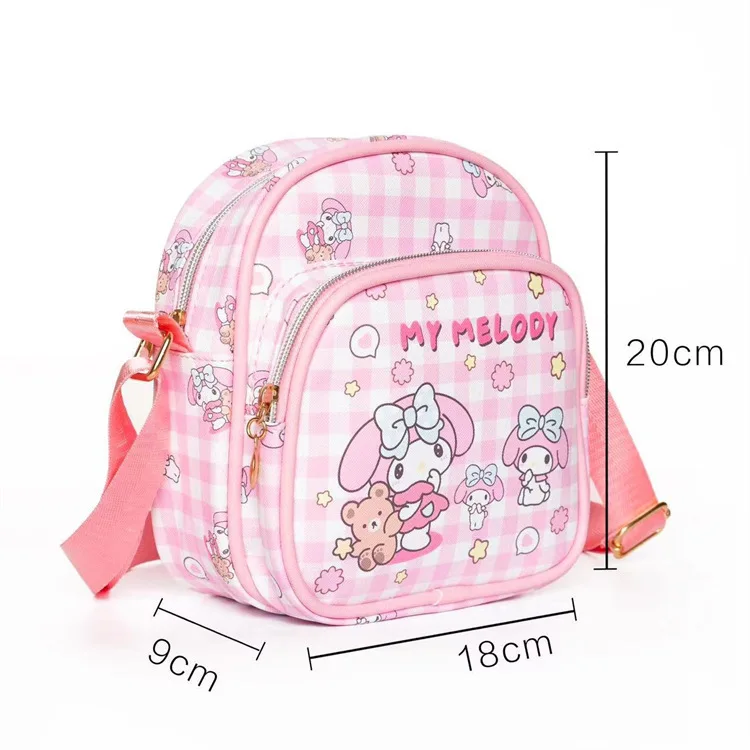 new designer wholesale cute shopping shoulder bags pu student girl cartoon kawaii crossbody bag plaid melody kuromi handbag
