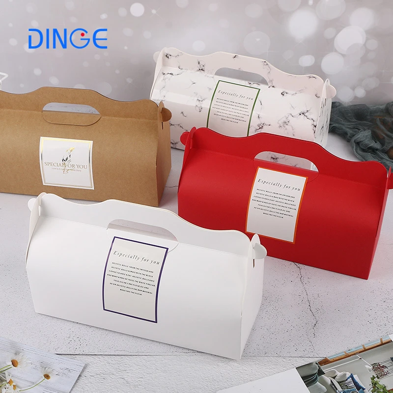 Factory wholesale custom pattern logo high quality Christmas creation kraft paper swiss roll cake box with handle