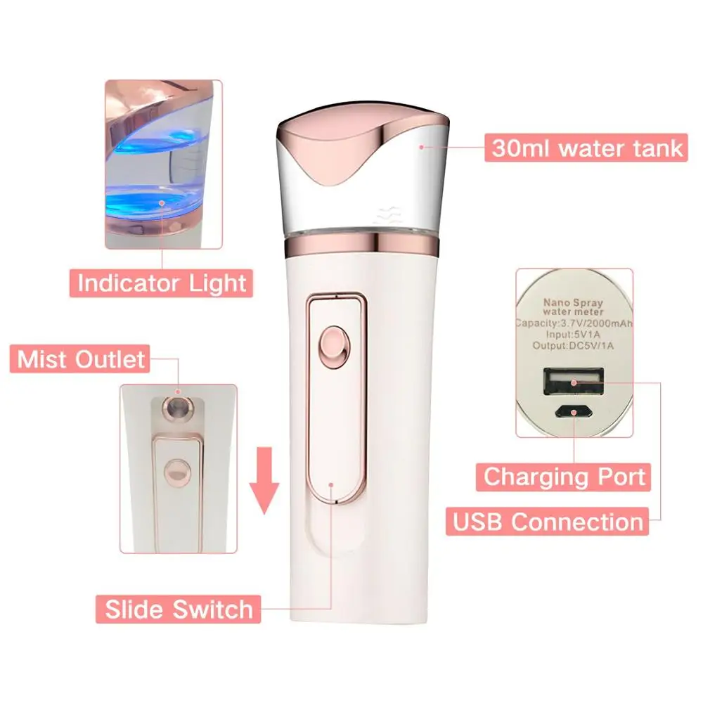 Nano Facial Mister , Atomization Facial Humectant Steamer With Portable USB for Skin Care