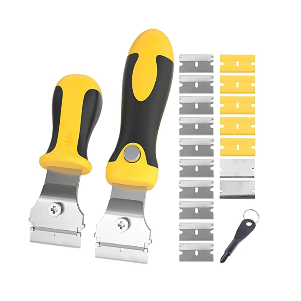 2 PCS Multi-Purpose  Razor Scraper Set Utility Scraper Set With 17 Extra Blades Adjustable Length Handle Cleaning Tool