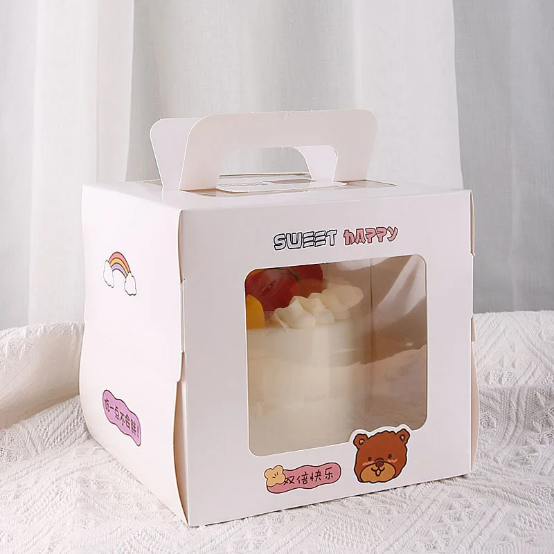 Wholesale 4 Inch Cartoon Kids Cake Design Pattern Cupcake Dessert Packaging Baking Moon Cake Pastry Package Boxes With Handle