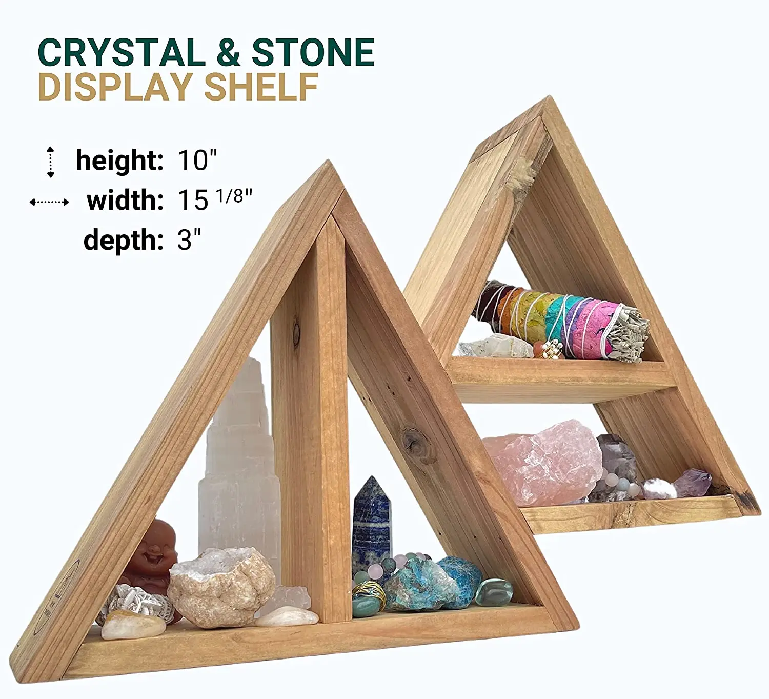 Meditation Altar Wood Wall Decor Crystal Display Floating wood Triangle Shelf