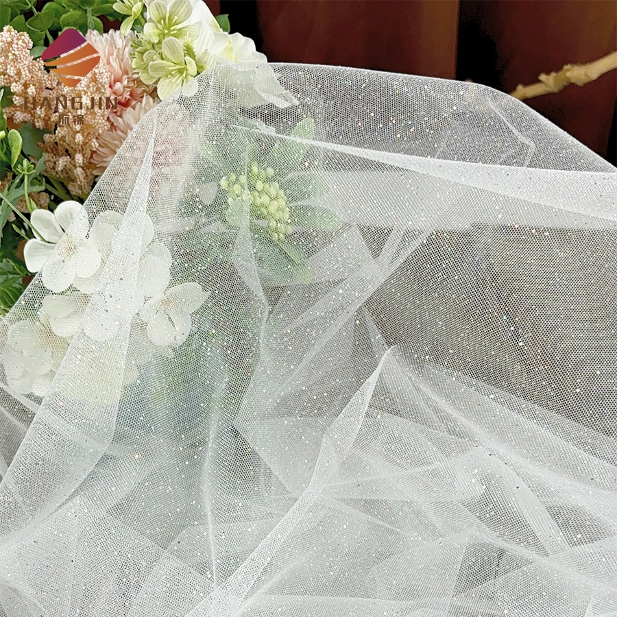 Shiny White Sequin Crystal Powder Sheer Tulle Fabric With Sparkle Glitter Metallic Ivory Shimmer Mesh Fabric For Costume Dresses