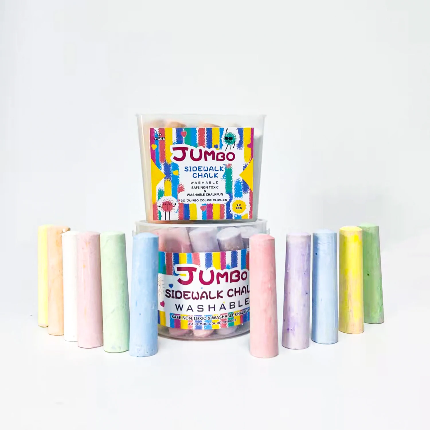 Hot Selling Washable Non Toxic 20pcs Sidewalk Chalk for 3+ Kids