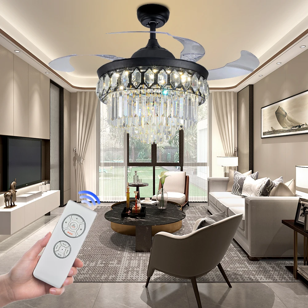 2021 New Product 220V/110V Led Fan 42 Designer Ceiling Fan Light Living Room Retractable chandelier fan With Remote Control