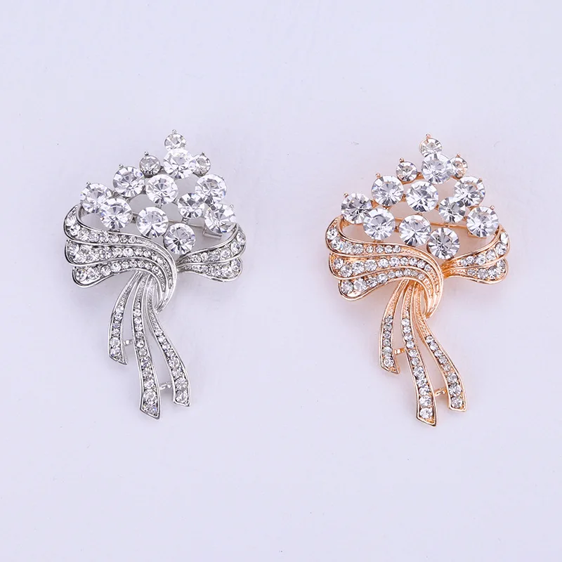 Factory Temperament Flower Micro-Inlaid Zircon Upscale Clothing Pin Women Crystal Rhinestone Pearl Brooch