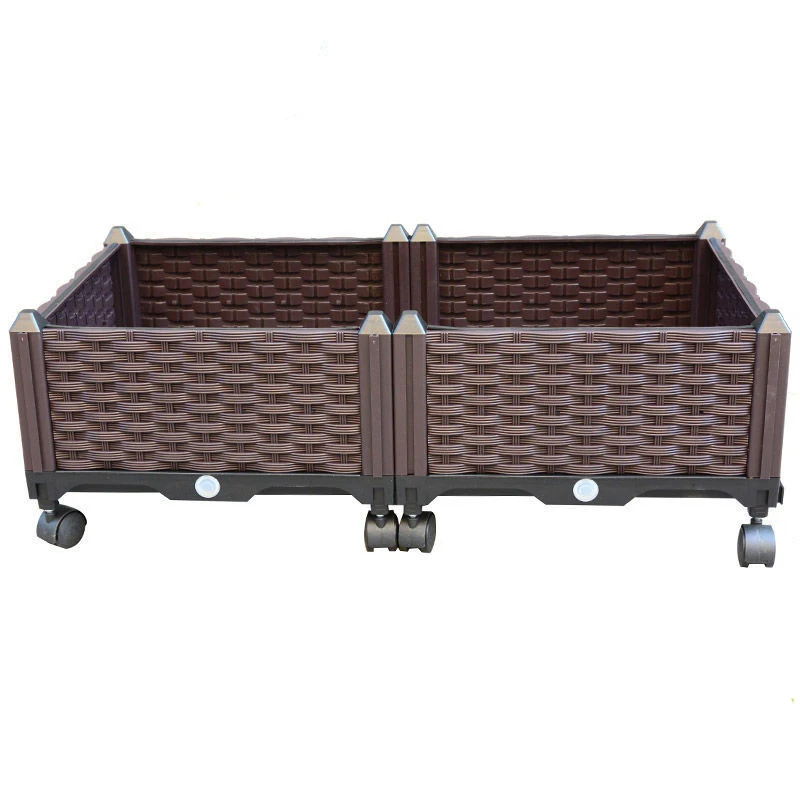 Wholesale large automatic watering and perspiration modular PP white PVC Vinyl Plastic planting elevated garden bed with wheel