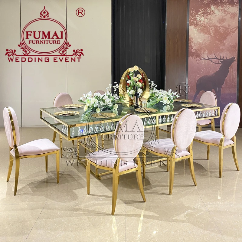 Dining Furniture Luxurious Crystal Candelabra Gold Sweetheart Glass Tables For Wedding And Party