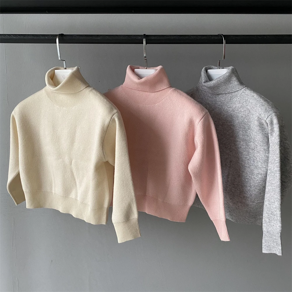 Children Baby Fall Outfits Turtleneck Pullover Knitwear Girls Boys Long Pants 2 Pieces Suit Custom Wool Knit Kids Sweater Set