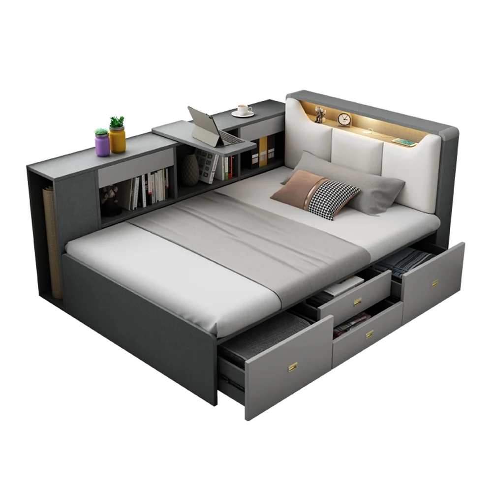 Modern Space Saving Furniture Bedroom Functional Storage Single Double Storage Children Twin Beds