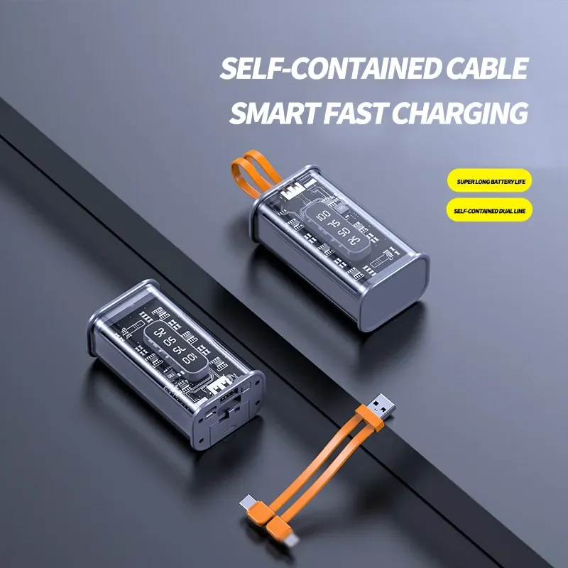 Transparent Portable laptop Powerbank 10000mah Type C Input & Output Mobile Phone Power Banks with LED Display for iphone