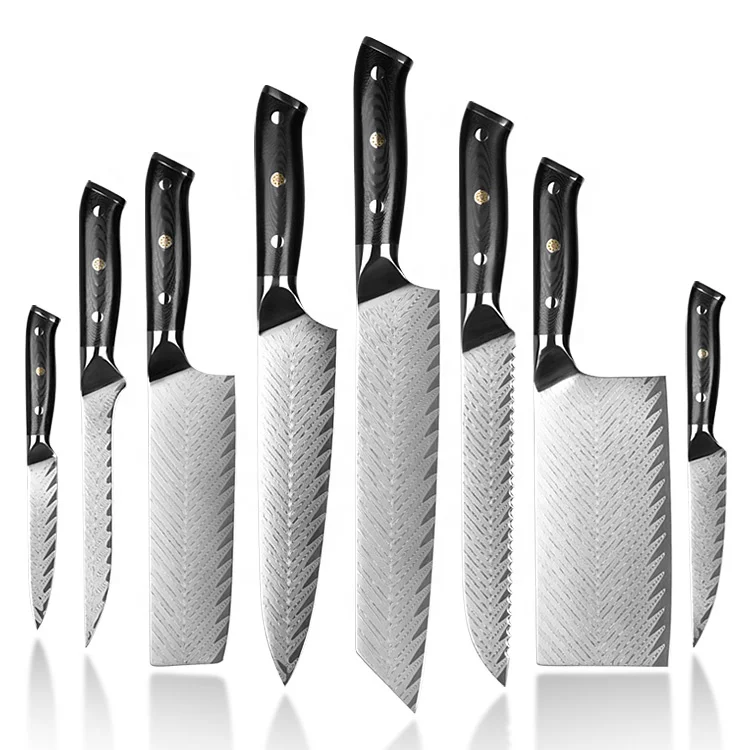 High Quality Teramontina Hammered Professional 8 Pcs Royal Swiss Line Cuchillo Japanese Kitchen Chef Knife Set