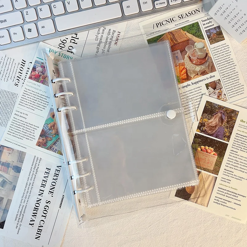 Personal a5 a6 size 6-ring pocket size clear binder covers transparent soft pvc notebook round ring binder cover protector snap